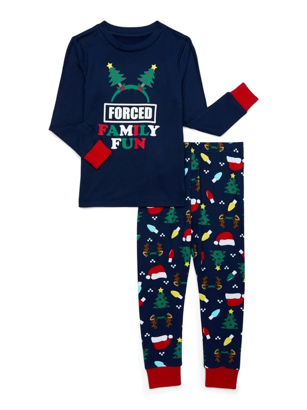 Holiday Time Navy and Red Kids 'Forced Family Fun' Pajama Set